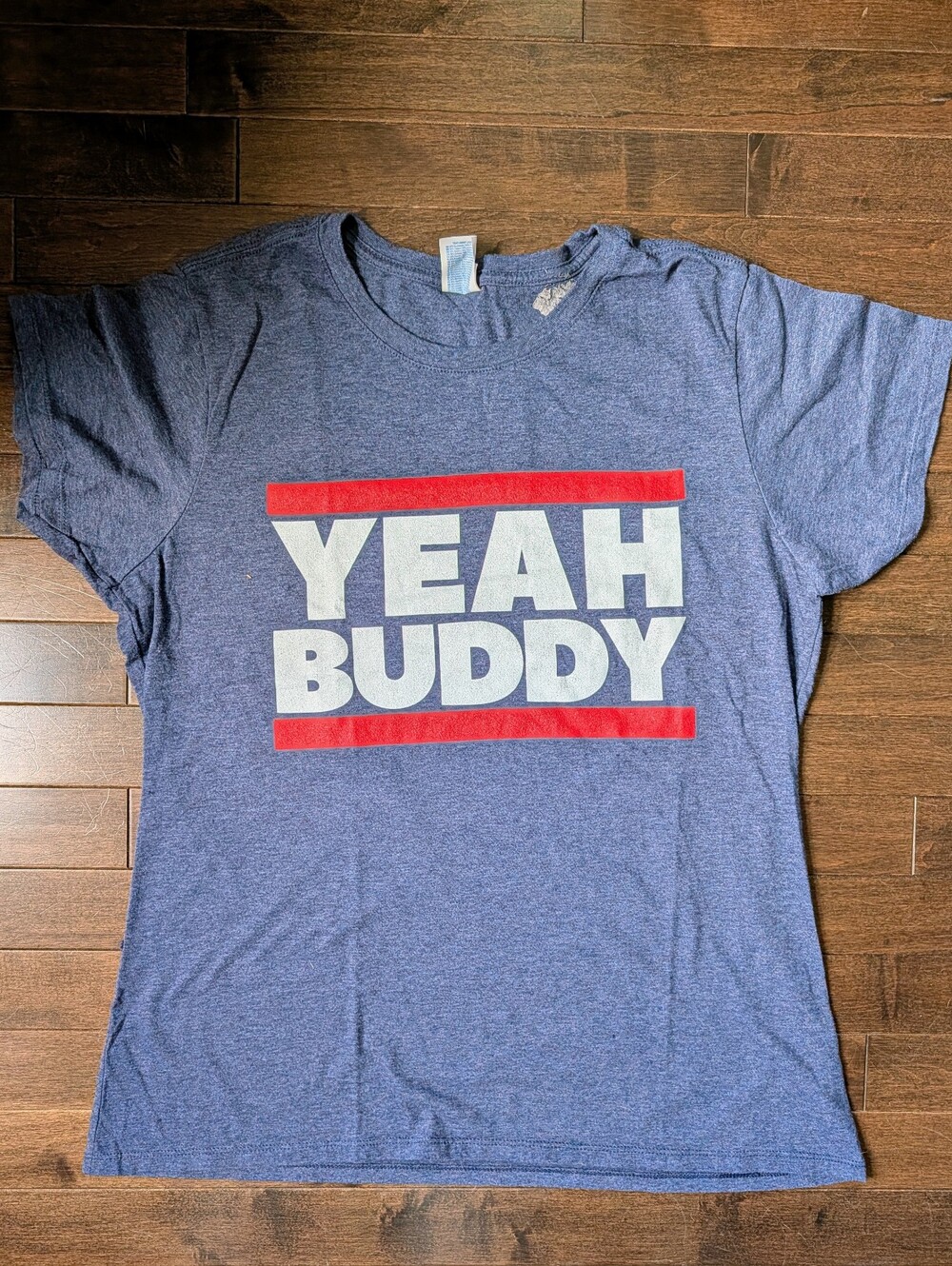Port & Company “Yeah Buddy” Ladies Size XL Graphic Tee Heather Blue Crew Neck